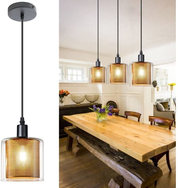 Gbly - Vintage Pendelleuchte esstisch Hängelampe - 1 Flammig E14 Max. 40W Hängeleuchte Retro Pendellampe aus Glas Metall...