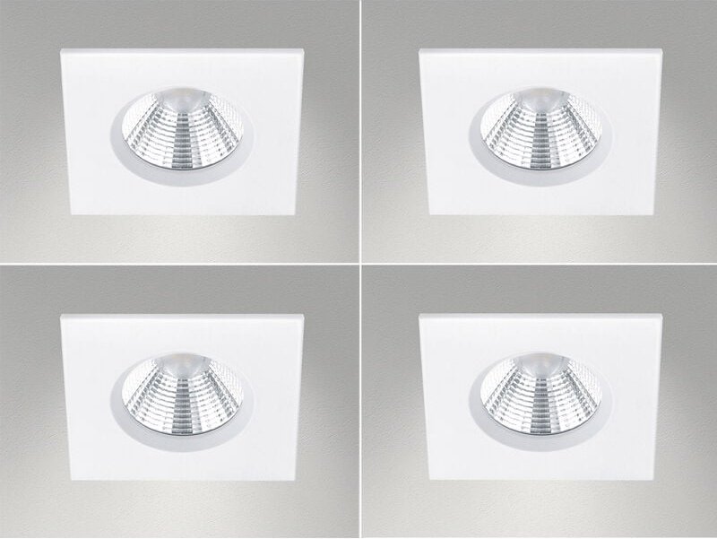 Trio Leuchten - 4er set IP65 led Deckeneinbaustrahler Weiß eckig, dimmbar, 8,5cm