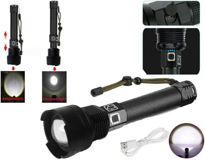 Trade Shop Traesio - Trade Shop - Taktische/militärische LED-Taschenlampe Cree T6, wiederaufladbar, Zoom, 2 Batterien, P...