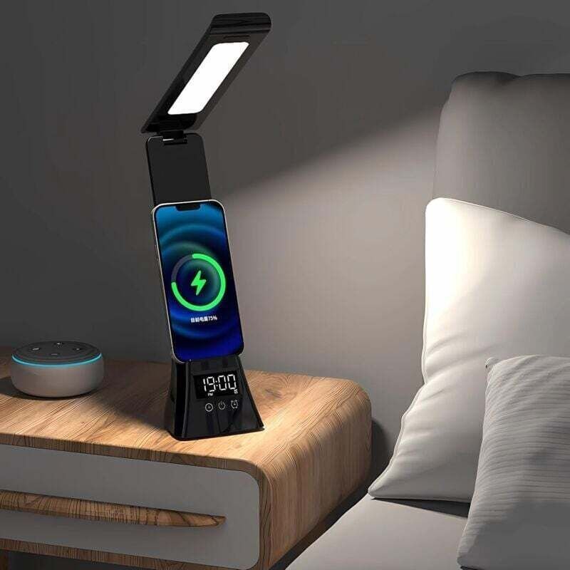 Kabellose Induktions-Schreibtischlampe zum kabellosen Laden von Mobiltelefonen mit faltbarer Timerfunktion (schwarz)