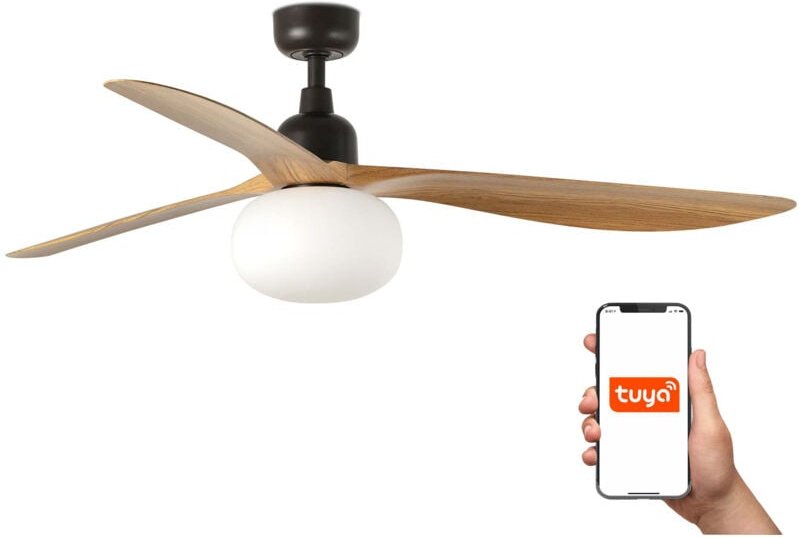 Faro Outwood Großer 3-Blatt-Deckenventilator Dunkelbraun, Eichenholz mit Licht 1x E27 Tuya Smart System