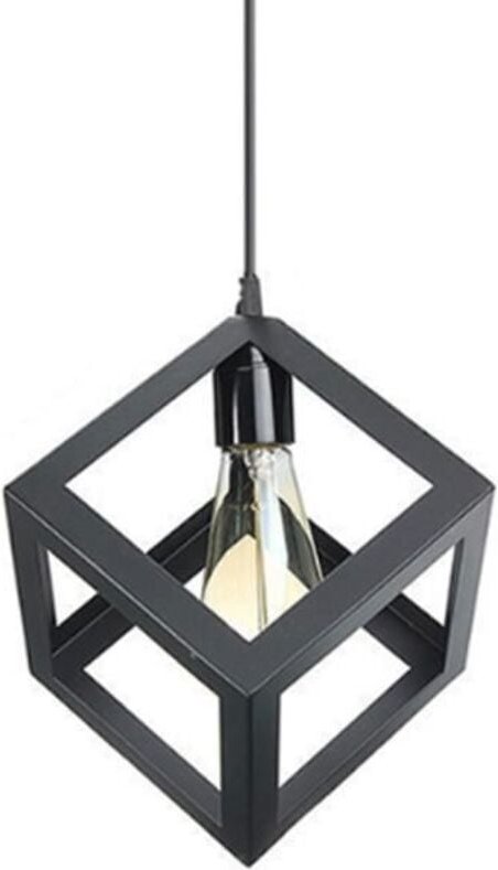 Pendelleuchte Industrielle Metall E27 Geometrisches Quadrat Hängende Deckenleuchte für Esszimmer Wohnzimmer(Schwarz)