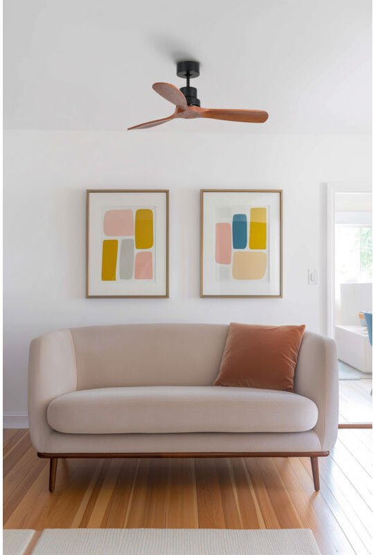 Faro Mini Lantau Kleiner Deckenventilator mit 3 Flügeln, Mattschwarz, Walnuss, Tuya Smart System