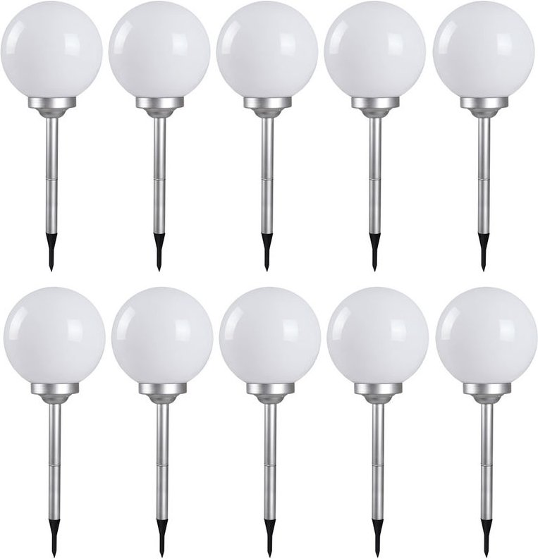 10er Set led Solar Außen Kugel Erdspieß Steck Leuchten Garten Balkon Lampen weiß