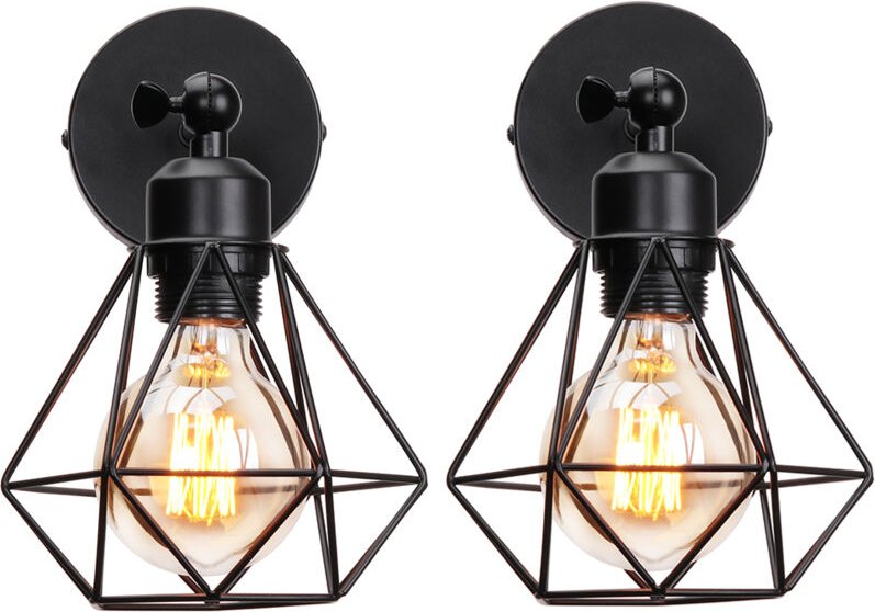 2er Wandleuchte E27 Industriell Metall Wandlampe Einstellbarer Lampenschirm für Wohnzimmer Küche Flur - Schwarz