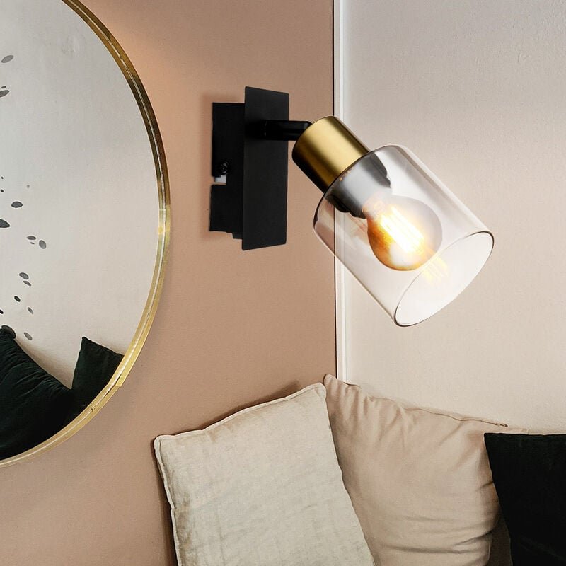 Wandleuchte Glas Spotleuchte schwenkbar Wandstrahler Wohnzimmer schwarz goldfarben, Metall, 1x E14 Fassung, LxBxH 15,5x8...