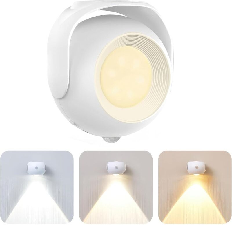Bewegungsaktiviertes Nachtlicht – Wiederaufladbares Nachtlicht mit 3 Farbtemperaturen und einstellbarer Helligkeit für d...