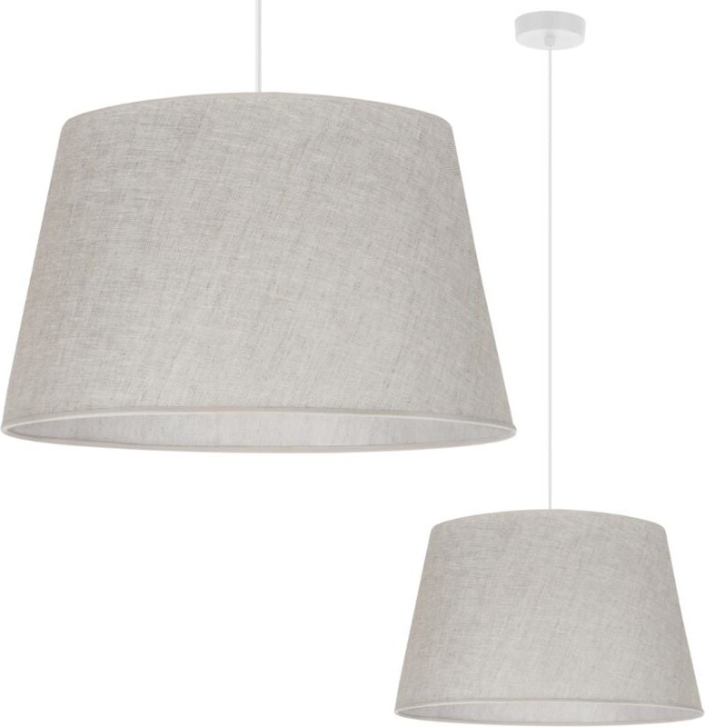 Hängelampe, Leinenkegel, weiß, 1 flacher, hellbeiger Lampenschirm, L01 44cm