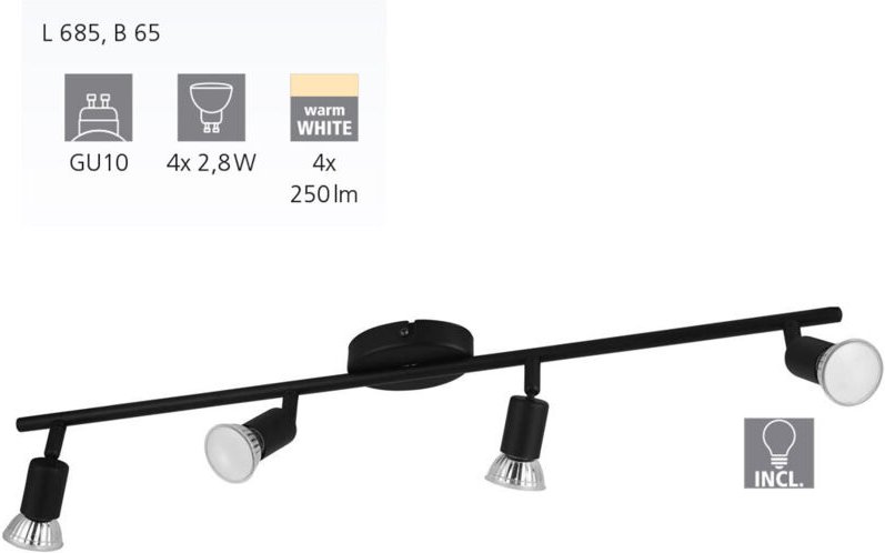 Thumbnail - Eglo 4er LED Spot Buzz schwarz 68,5 x 6,5 cm GU10 Deckenlampen & Kronleuchter