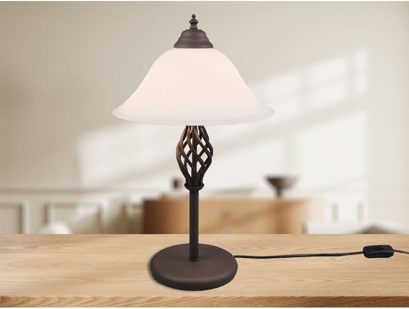 Tischleuchte rustica im Landhausstil Rostoptik mit Glasschirm, Höhe 50cm