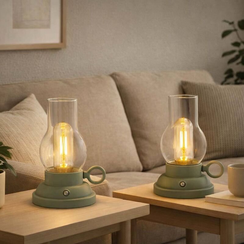 Tischleuchte Tischlampe Akku USB dimmbar Nachttischleuchte Sturmlampe Touchdimmer, opal, LED 1W 65Lm warmweiß, LxBxH 12,...