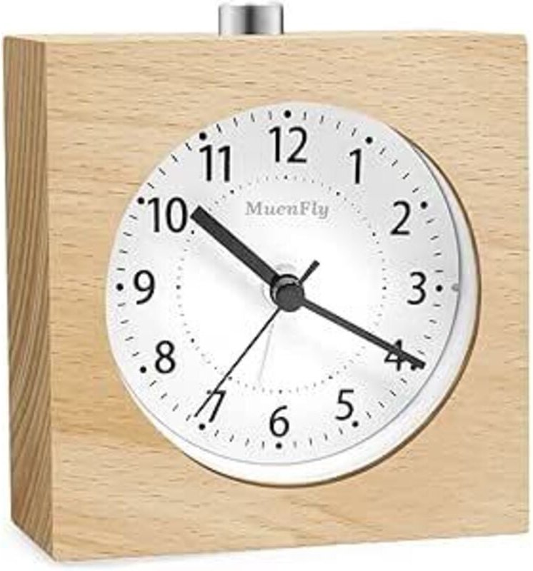 Analoger Wecker ohne Ticken, Holzdesign mit Schlummerfunktion, batteriebetrieben und strahlungsfrei, Tischwecker mit Nac...