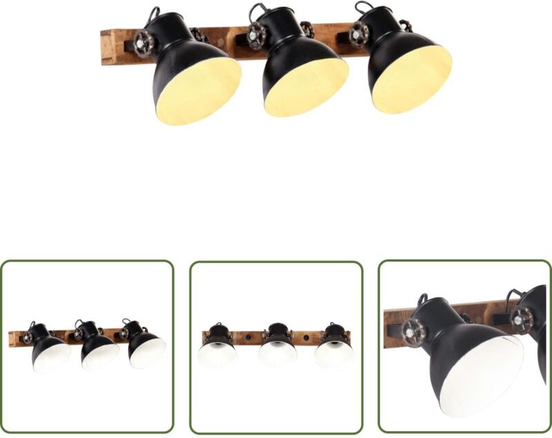 The Living Store Wandlampe Industriestil Schwarz 65x25 cm E27 - Industrielampen - Wandleuchte - Eisenlamp - Holzlampe - ...