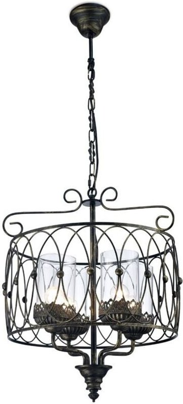 Inspired Diyas - Malcolm - Caged Ceiling Pendant 4 Light E27 Schwarz, Gold mit Klarglas