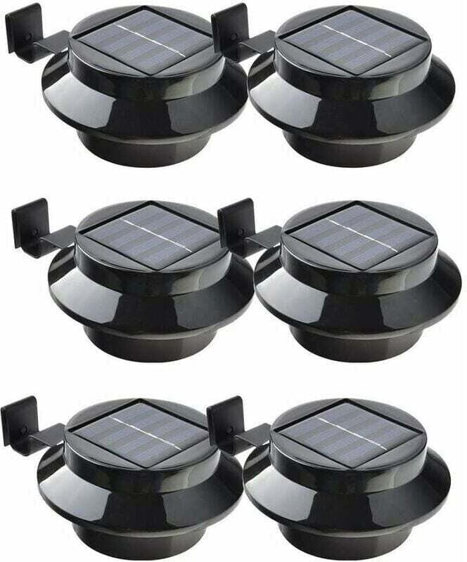 Solarbetriebene LED-Dachrinnenleuchten, 6 Stück, für Dachrinne, Zaun, Dachrinne, Garten, Hof, Wand, Schwarz
