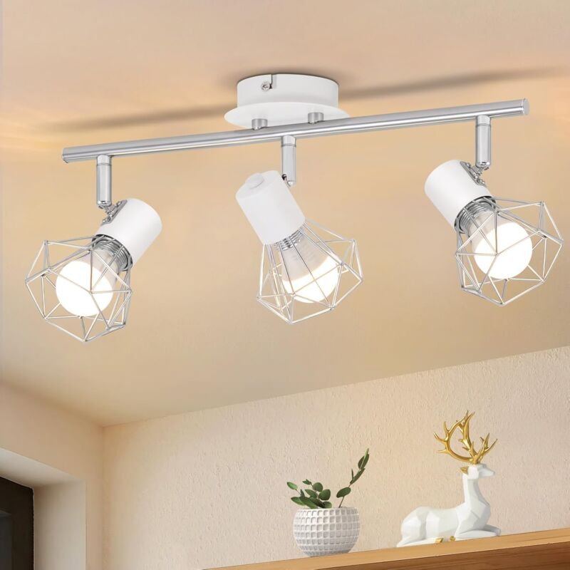 Deckenstrahler 3 Flammig Deckenspots E14 - Deckenleuchte Spot Weiß Industrial Retro Schwenkbar Metall Deckenlampe für Wo...