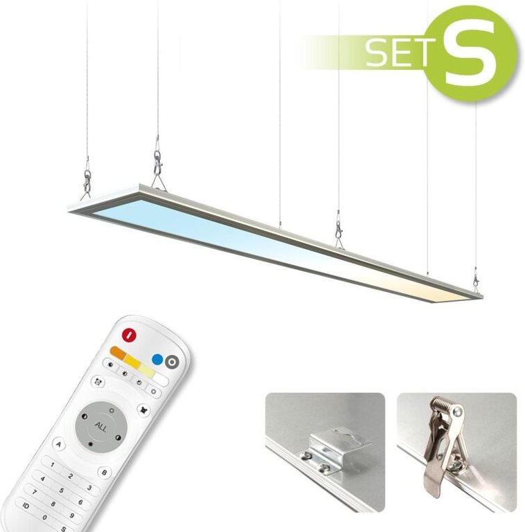 CCT LED Panel 120x15cm Spezialmontageset 36W 3000K-6000K inkl. Fernbedienung, Seilabhängung und Halter