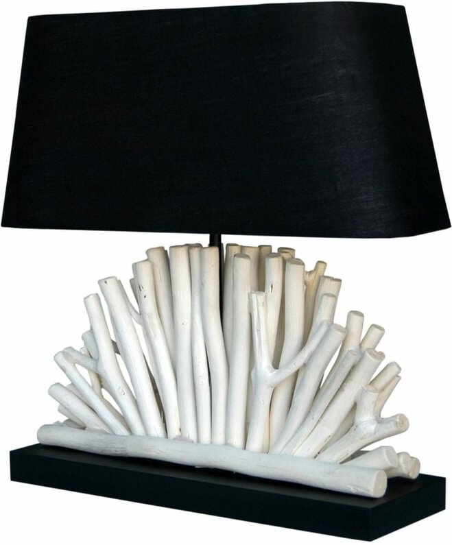 Tischlampe 40 cm E27 Treibholz Stoff Holz Modern