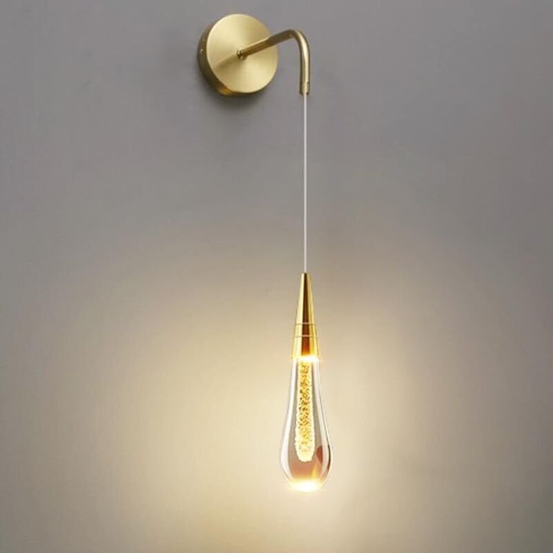 Kreative Tropfen-Wandleuchte, Aluminium-Wandlampe mit einem Kopf und Kristall-Tropfenschirm, LED-Wandleuchter (Gold 3000...
