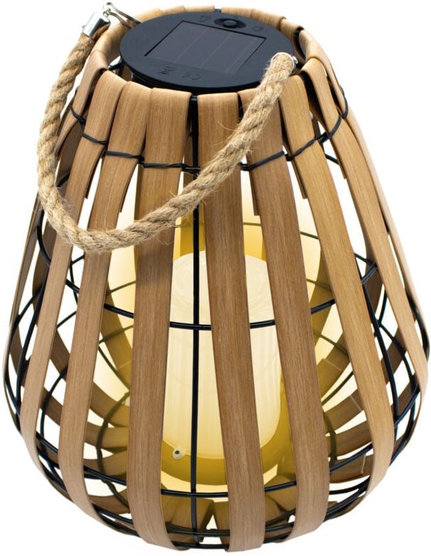 Solar Laterne mit led Kerze in warm weiß mit Flackereffekt - 30 x 25 cm - Gartenleuchte in Holz Optik mit Jutekordel zum...