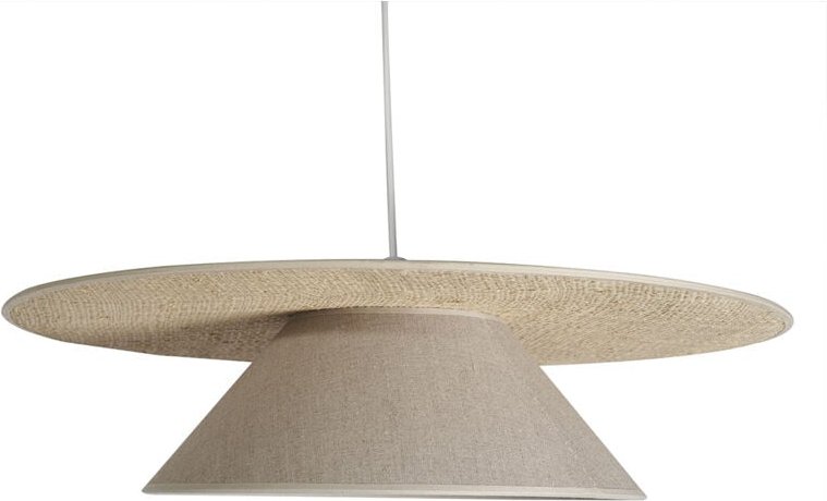 Hängeleuchte aus beigem Leinen und Bast D55 cm azami