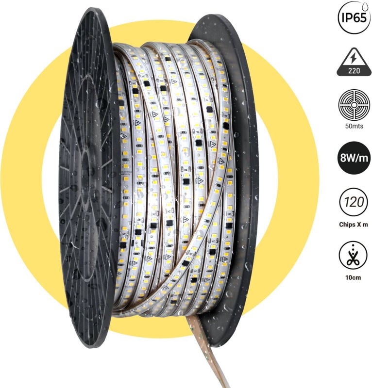 LED-Streifen 220V AC - Einfarbig - 8W/m - 10mm - IP65 - 50 Meter