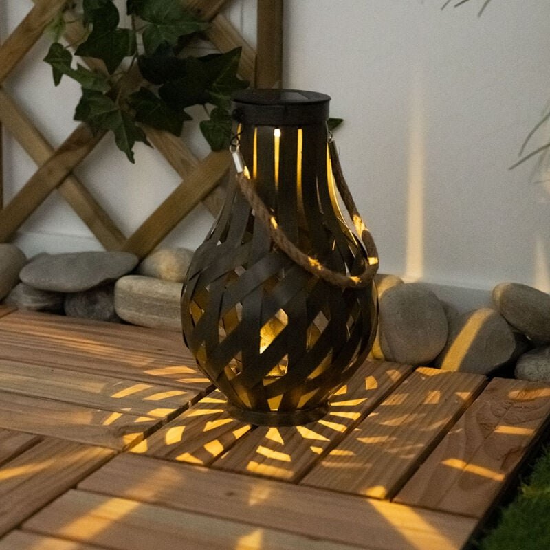 Gartendeko Laterne Solar Windlicht mit Bambusgeflecht zum Aufhängen oder Hinstellen, led warmweiß, DxH 27x17,5 cm, Garte...