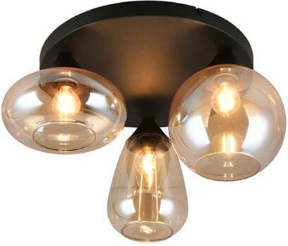 Deckenleuchte Deckenlampe Wohnzimmerlampe schwarz Rauchglas 3-flammig H 24,5 cm