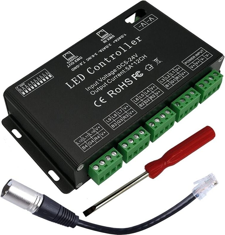 12 Kanal Decoder RGB LED Controller 60A PWM DMX512 Dimmer Treiber für Streifen und Modul Leuchte DC12V-24V
