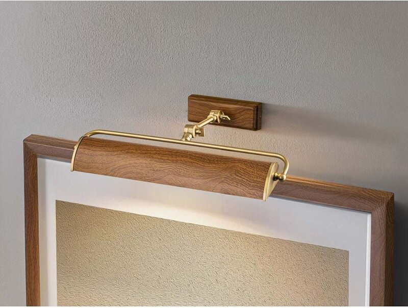 Led Bilderleuchte in Holzoptik-Altmessing, verstellbar, Breite 44,5cm