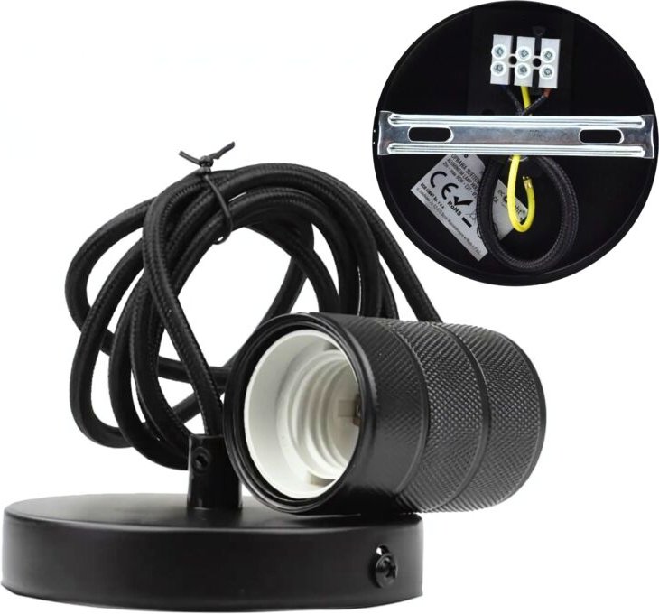 Pendelleuchte Dekorative E27 Fassung Mattschwarz schwarzes Kabel Loft