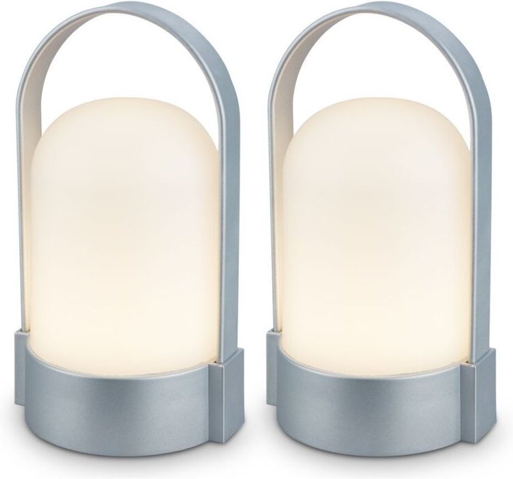 Briloner ASA 2er Set LED Tischlampe kabellos, Dimmbar, Touch, USB-C Aufladung, IP44, Chrom-Matt, 9x8x15,5 cm