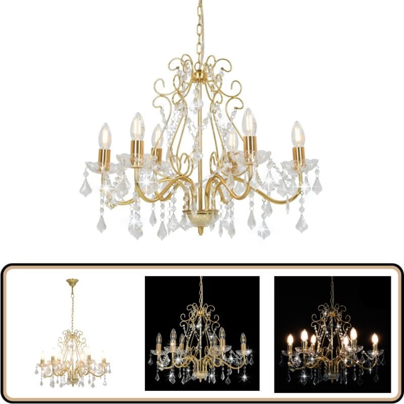 Thumbnail - Vidaxl - Kronleuchter mit Kristallperlen Golden Rund 6×E14 - Kronleuchter - LED-Licht - Wohnzimmer Deko - Designer Lampe...