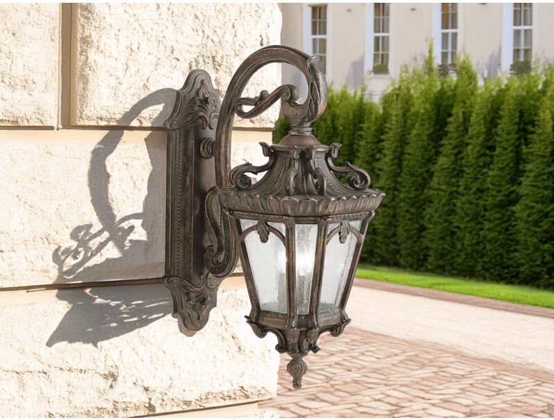 Elstead - Extra große antike Außenwandleuchte tournai hängend Bronzefarbig, Höhe 74cm