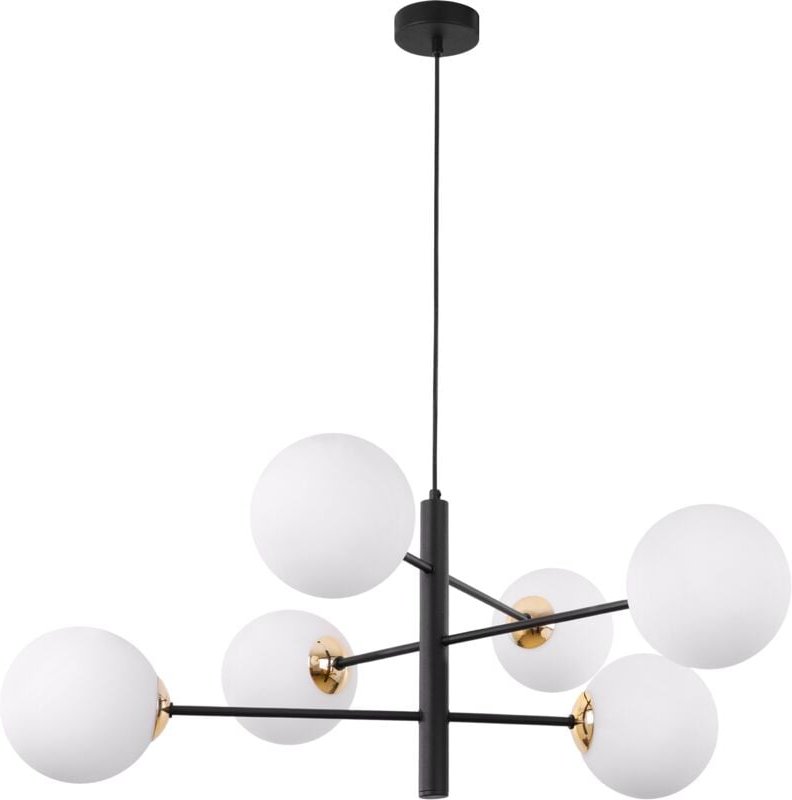 Vicenza Schwarz-Gold-Hängelampe 6 Flache Weisse Lampenschirme E14