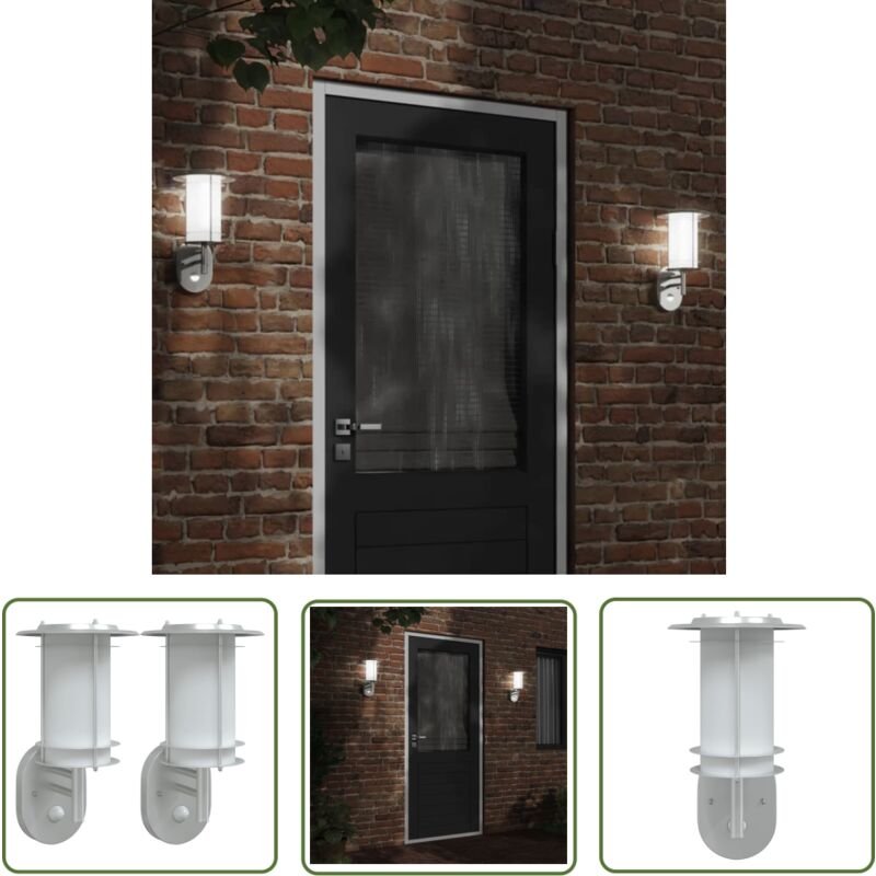 Außenwandleuchten mit Bewegungsmelder 2 Stk. Silbern Edelstahl - Outdoor-Beleuchtung - Wandleuchte - Bewegungsmelder - E...