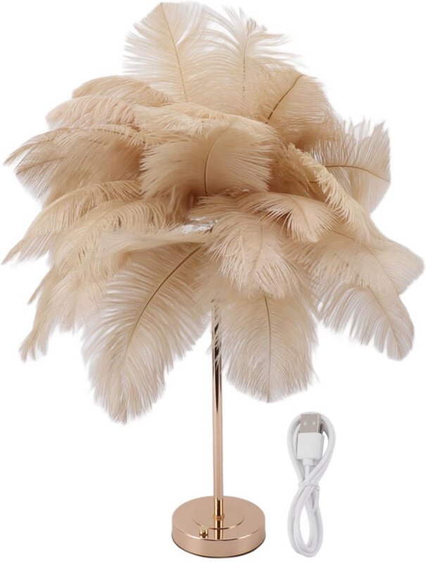 Dekorative Tischlampe, 30 Stück, Federn, wiederaufladbar, USB-Licht, Touch-Steuerung, Schreibtischleuchte, eingebaute Ba...