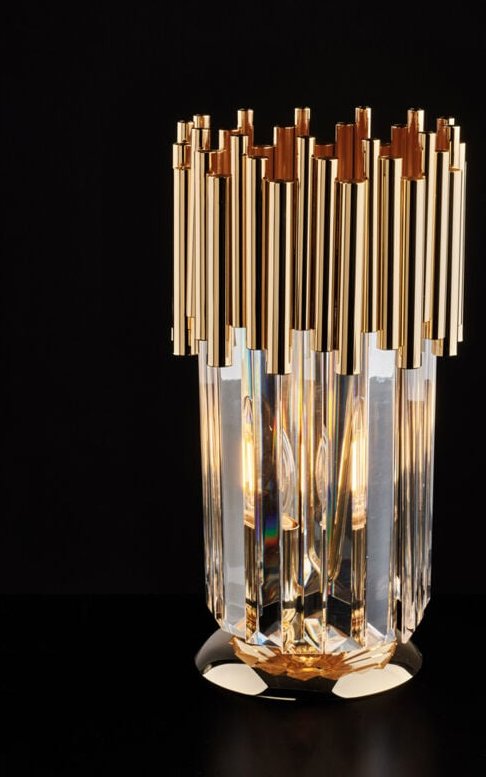 Bonetti Illumina - Ravel - Goldene Tischlampe aus Eisen mit Strasssteinen 1 Licht H.30 - Ø16 - BL268-LT-OR