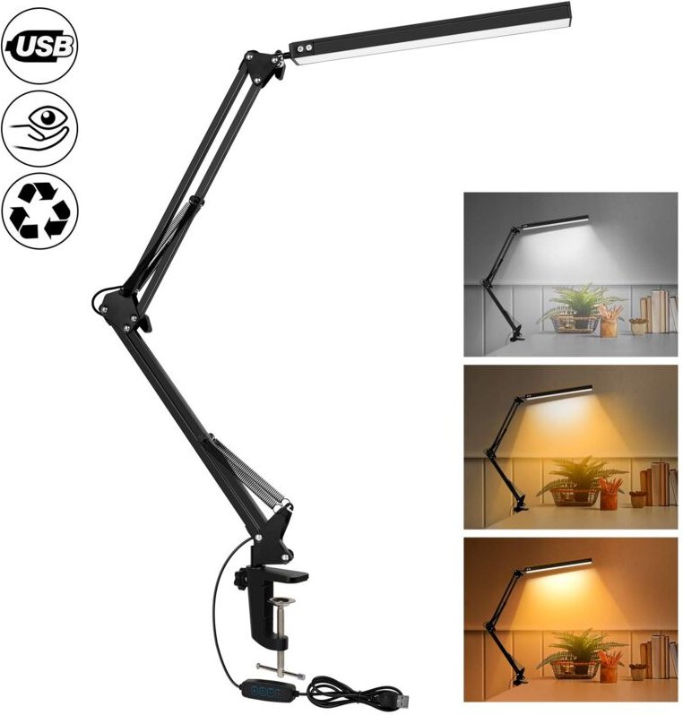 Leistungsstarke LED-Schreibtischlampe mit Clip – Augenschutz-LED-Licht – 3 Beleuchtungsmodi x 10 Helligkeitsstufen – Sch...