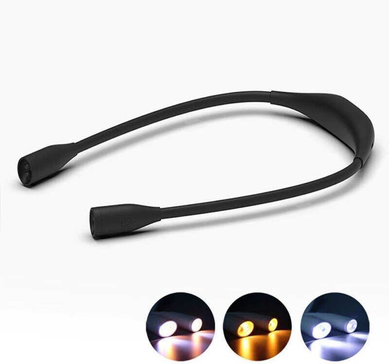 Nackenleseleuchte, wiederaufladbare LED-Hängeleseleuchte, flexibel und dimmbar, Doppelkopf, schwarz