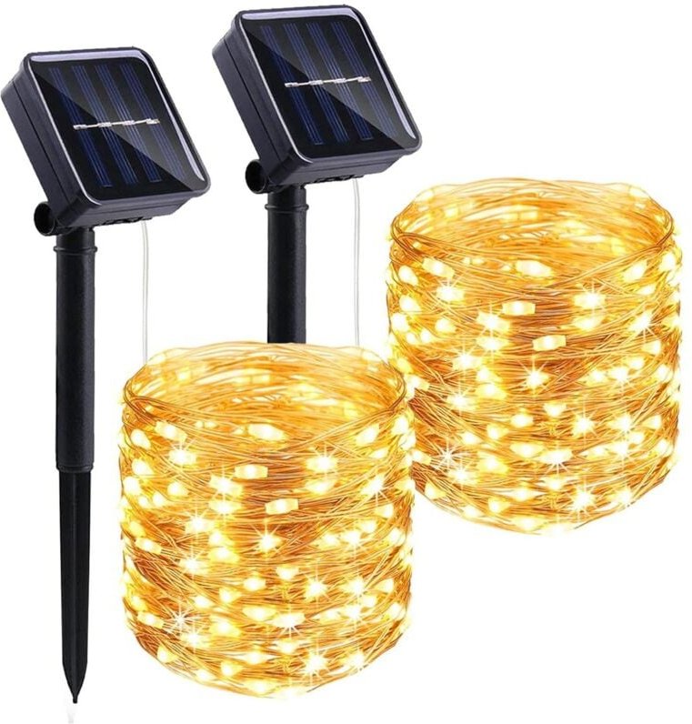 x 22 m Solar-Lichterkette für draußen, 200 Lichter, 8 Funktionen, LED, wasserdicht, warmweißes Licht, ideal für Garten, ...