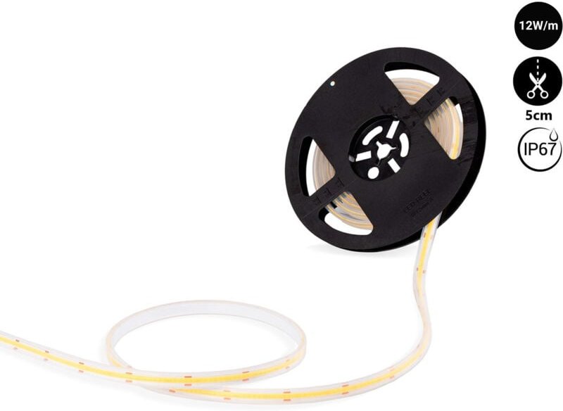 COB LED-Streifen 24V DC - 12W/m - 10 mm - IP67 - 5 Meter Rolle -