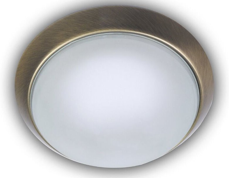 Niermann - Deckenleuchte, Glas satiniert mit Klarrand, Dekorring Altmessing, ø 30cm