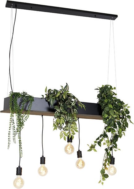 Land Hängelampe schwarz mit Holz 5-Licht - Flair