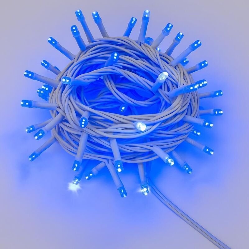 ETTROIT 100er LED-Lichterkette, 10 m, blaues Licht, weißes Kabel, IP65, ausziehbar, weißer Blitzeffekt, Weihnachtsgirlan...