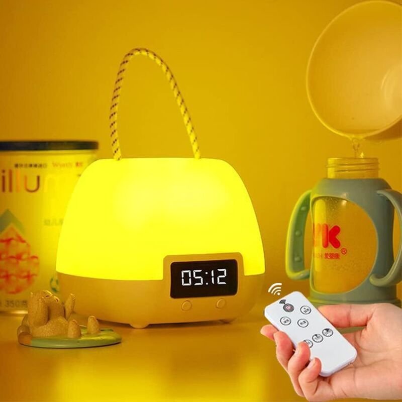 LED-Nachtlicht für Kinder, tragbare Nachttischlampe mit Uhranzeige, Nachtlicht mit Fernbedienung für Kinder, Baby-Nachtl...