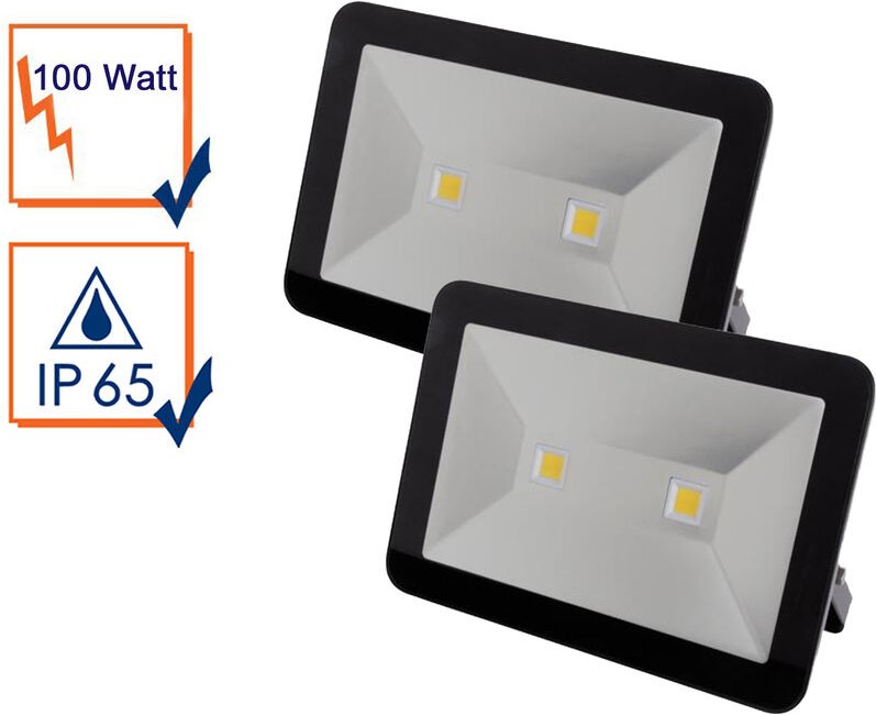 100 Watt led Strahler alu, 2er set 4000 Kelvin Neutralweiß, IP65, 25x36cm