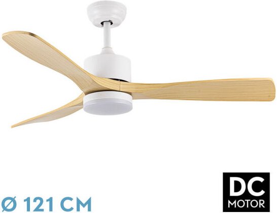 Fabrilamp - Abrila - Ventilator dc azabache - Decke mit drei Flügeln in Farbe Weiß mit Licht mit 6 einstellbaren Geschwi...