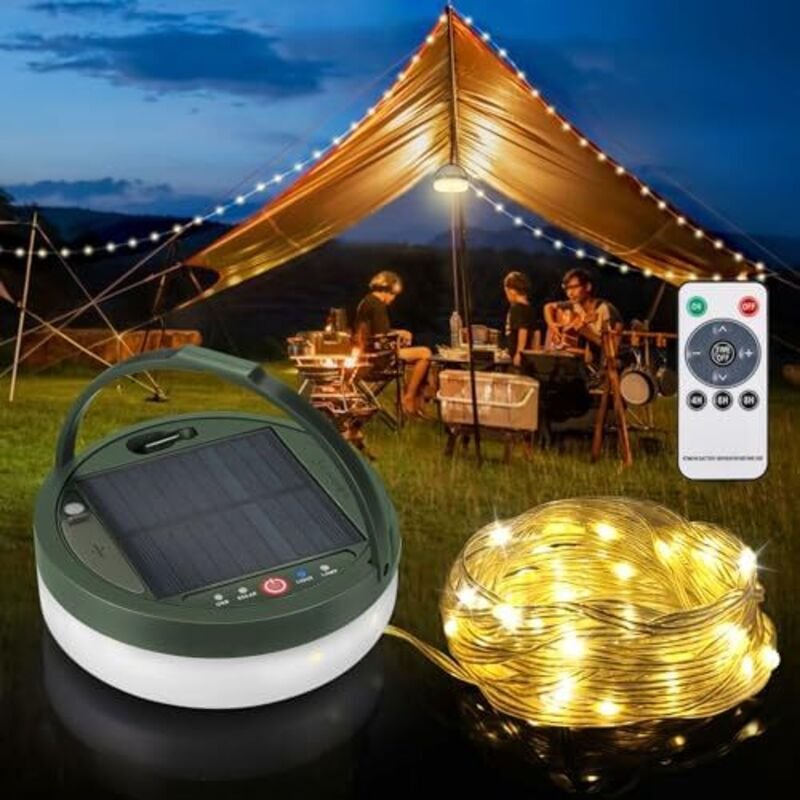 Anpro 12M 150 LED Camping Lichterkette Aufrollbar, Solar & USB Aufladung Camping Lampe Tragbare 3600mAh, Solar Camping l...