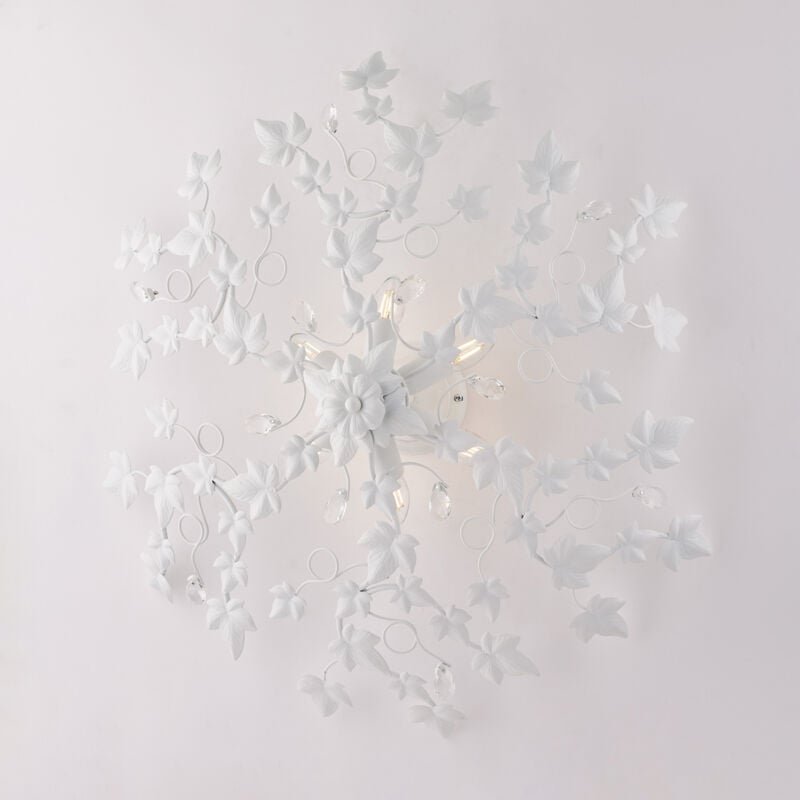 Edera – Deckenleuchte aus weiß lackiertem Eisen mit Shabby-Chic-Effekt-Dekoration und Kristall-Strasssteinen, 6 Lichter,...